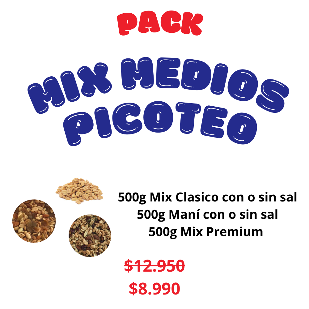 Pack Mix Picoteo medios: Mix clasico + Mix premium + Maní