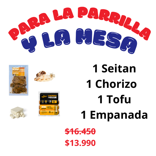 Pack parrilla y mesa: 1 Seitan - 1 Chorizo  - 1 Tofu - 1 Empanada