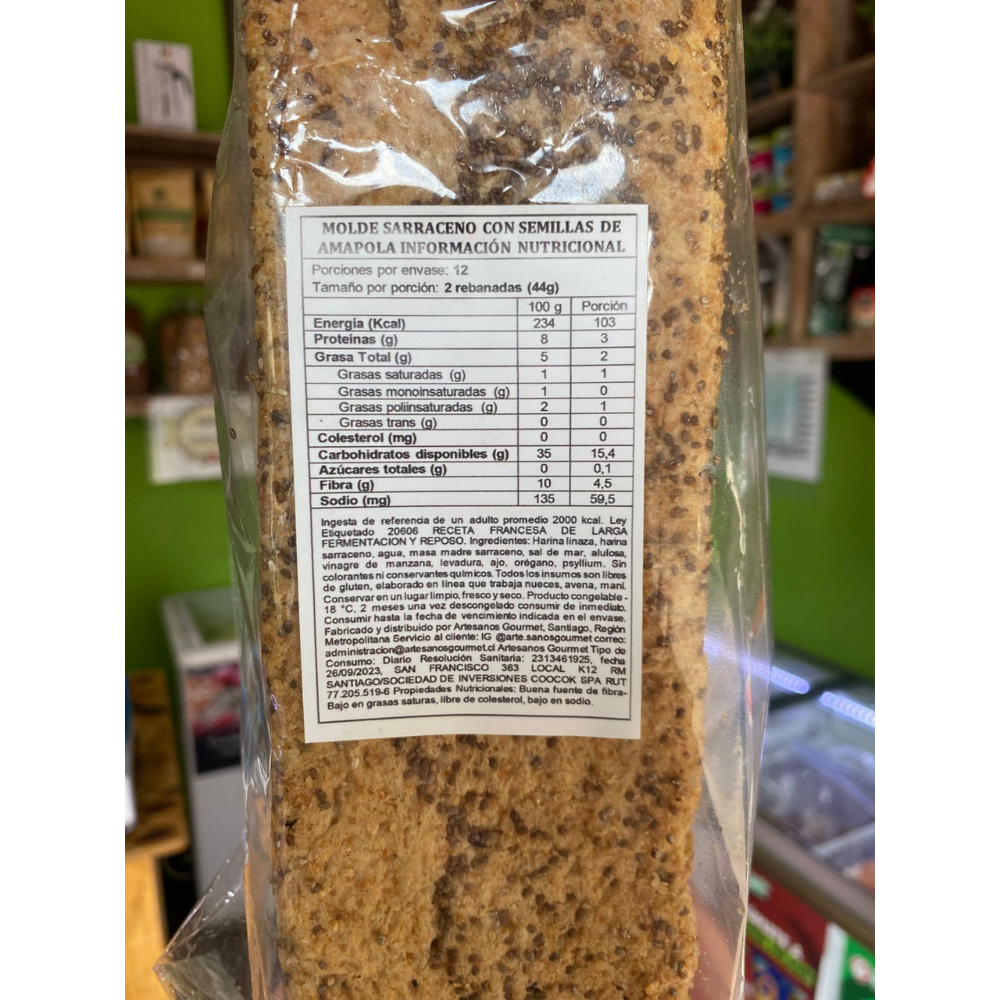 Pan Sin gluten Amapola Chía rebanado