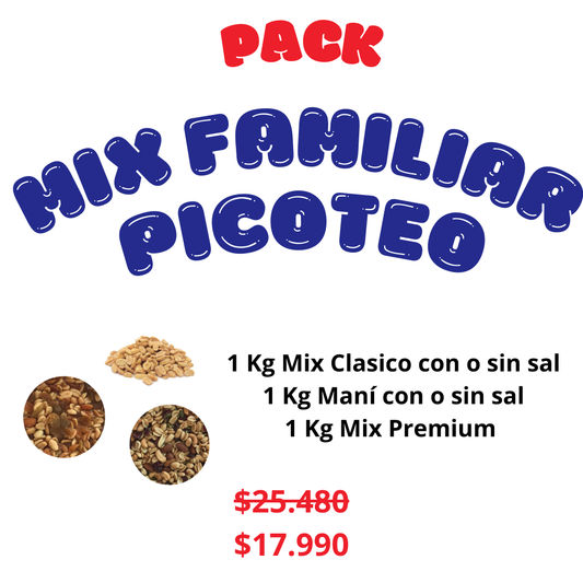 Pack Mix Picoteo familiar: Mix clásico con sal, Mix premium,  Maní con sal