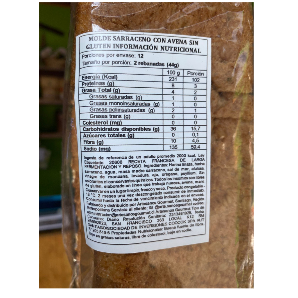 Pan Sin gluten Avena rebanado